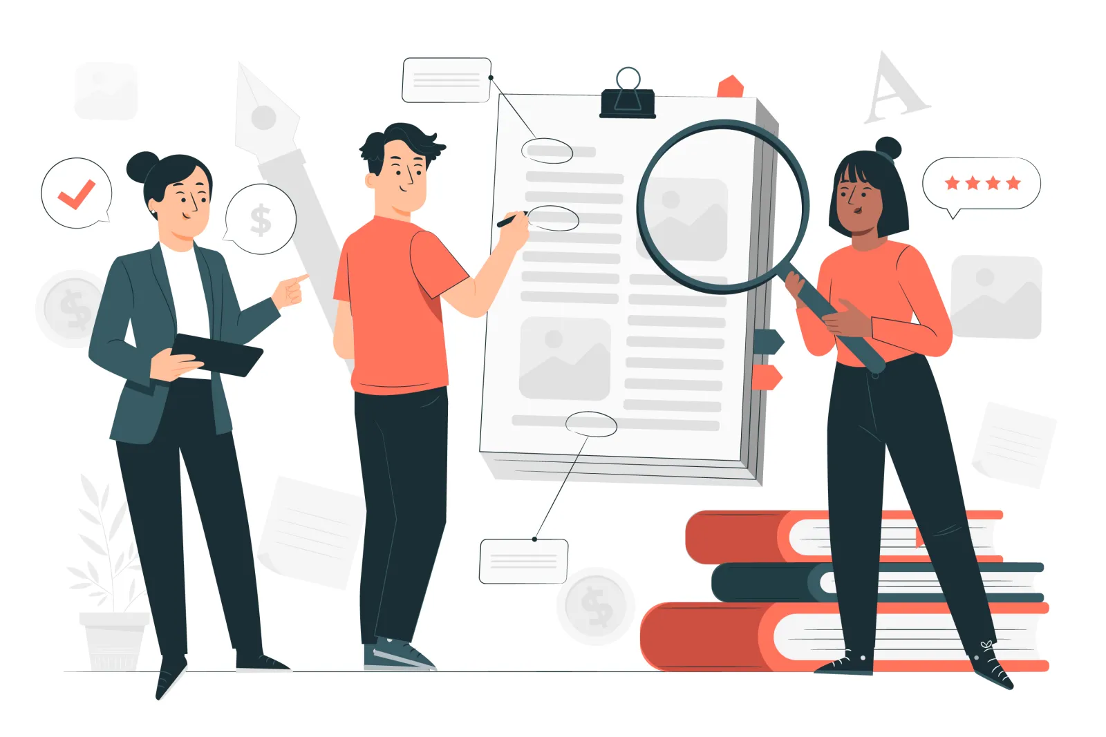 Imagen de 3 personas investigando sobre un documento 