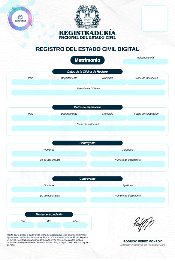 Imagen de documento de la Registraduría Nacional del Estado Civil